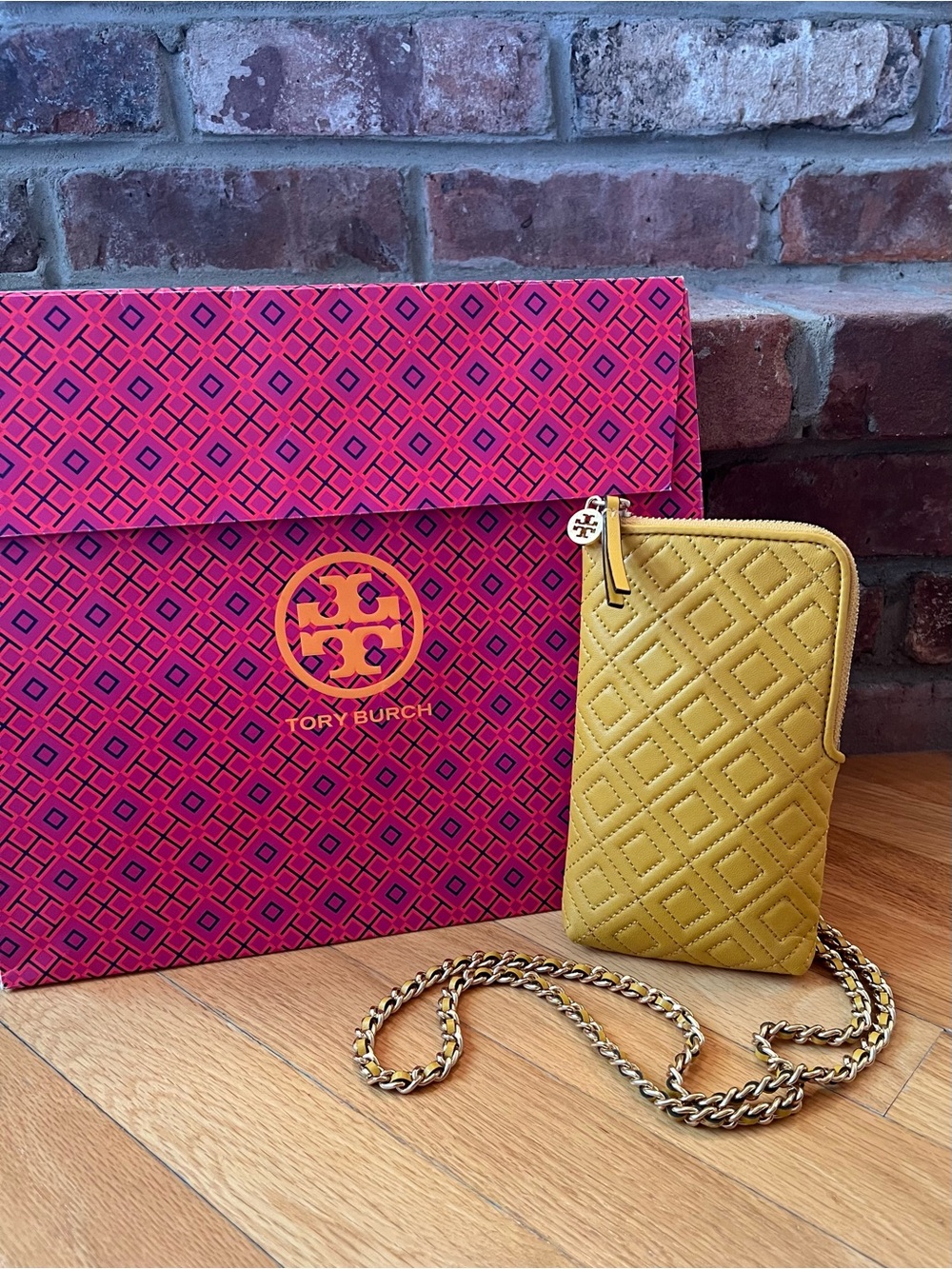 Tory Burch Yellow Leather Fleming Phone Crossbody Bag